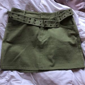 green skirt with attached belt